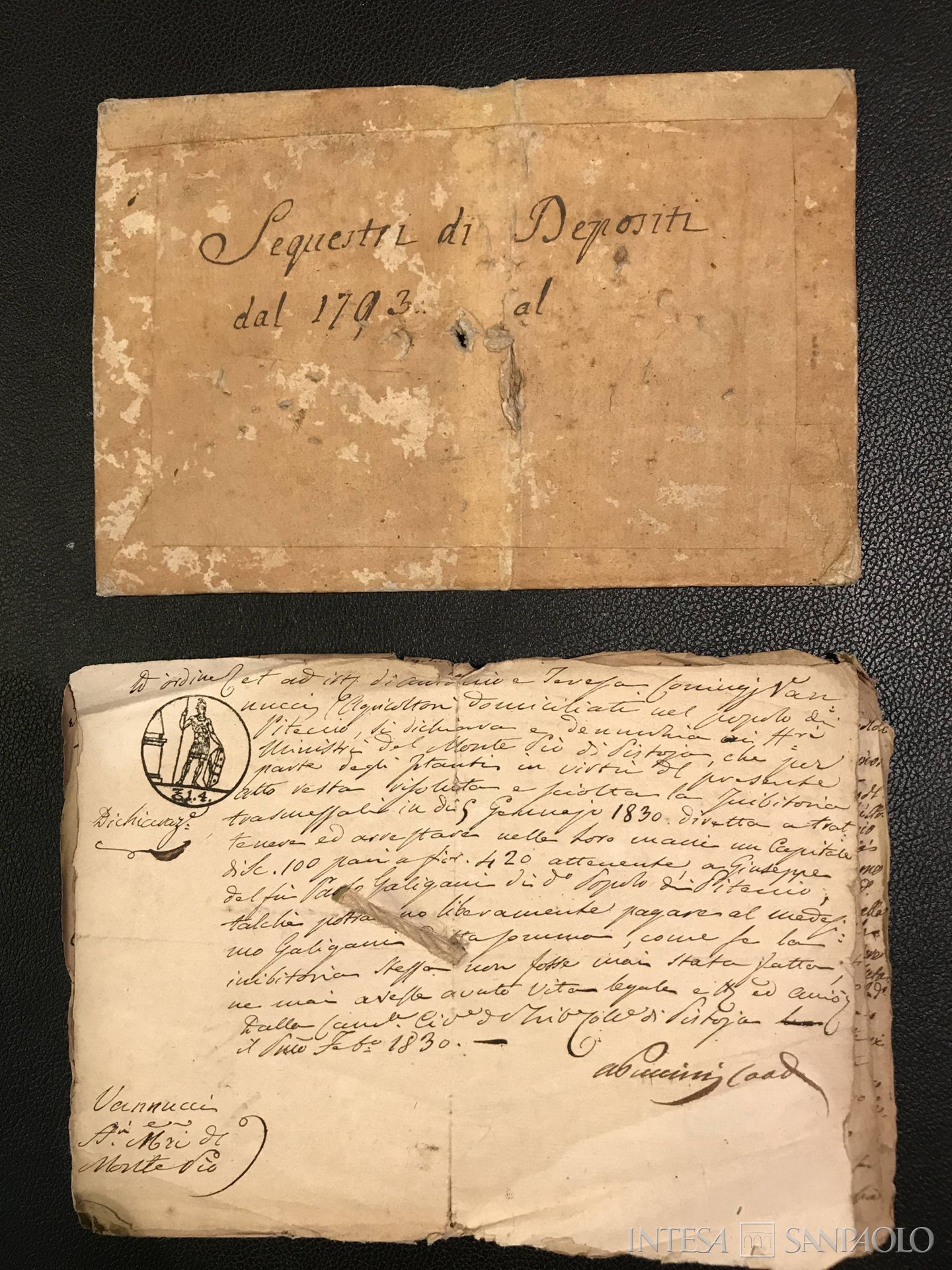 Monte di Pietà di Pistoia, filzetta relativa al sequestro di depositi dell'istituto, 1793-1830