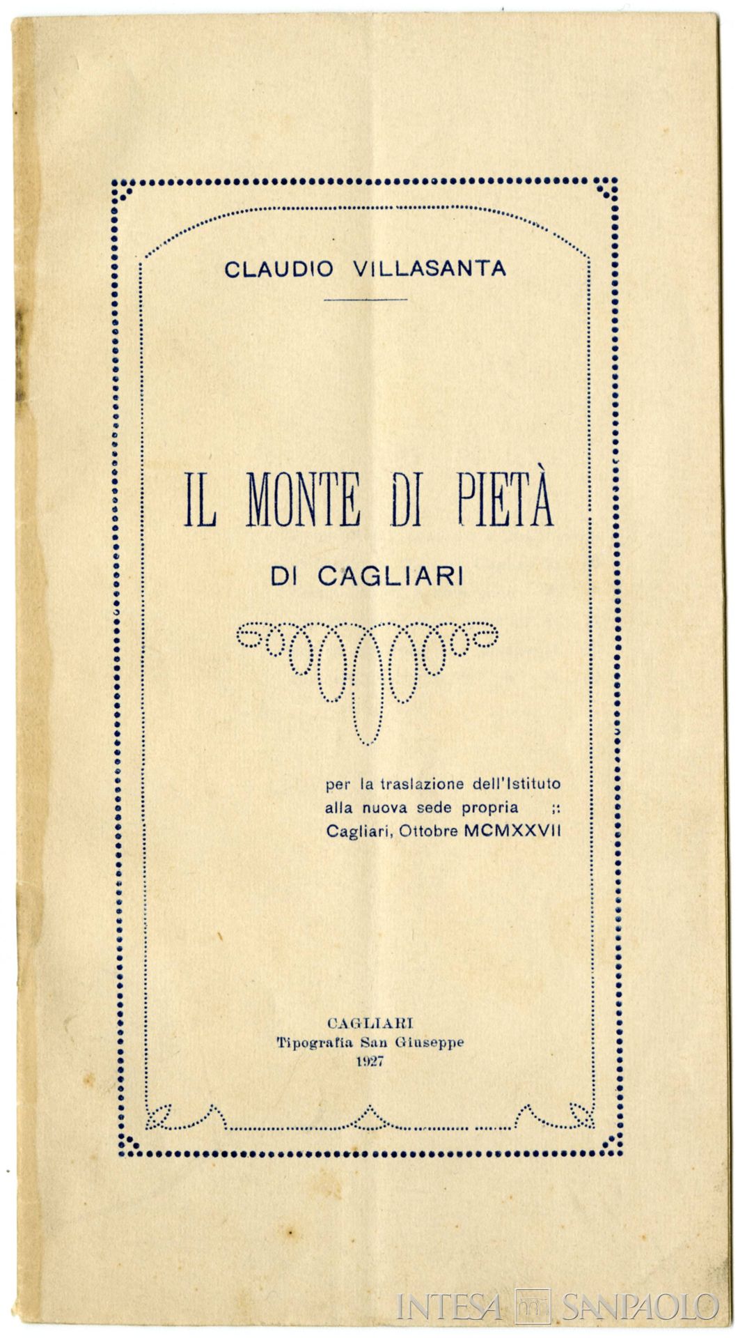 Monte di Pietà di Cagliari, opuscolo commermorativo per il trasferimento dell'istituto in una nuova sede, ottobre 1927