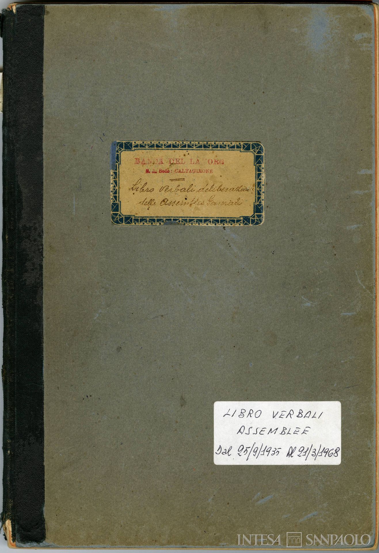 Società di Banche Siciliane, frontespizio del registro dei Verbali del Consiglio di Amministrazione che testimonia la precedente denominazione Banca del Lavoro, 1935-1968