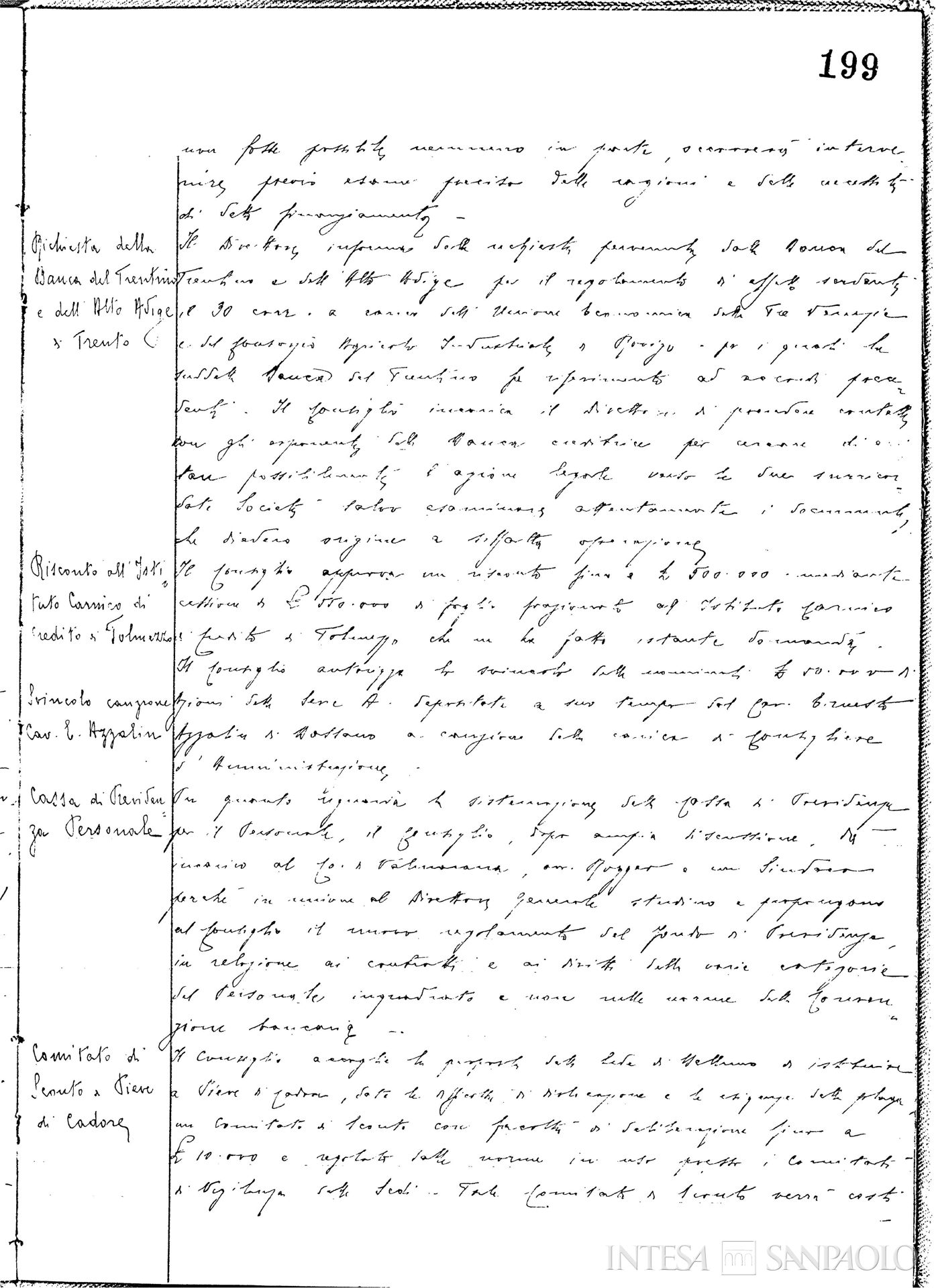 Banca del Trentino e dell'Alto Adige, pagina estratta dai Verbali del Consiglio di Amministrazione, 22 giugno 1931